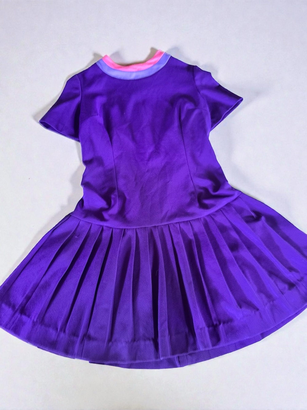 Vintage Purple Pleated Dress Pink Trim 80s Union Made Canada M